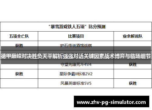 德甲巅峰对决胜负天平解析强强对话关键因素战术博弈与临场细节 德甲巅峰对决胜负天平解析强强对话关键因素战术博弈与临场细节