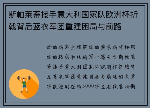 斯帕莱蒂接手意大利国家队欧洲杯折戟背后蓝衣军团重建困局与前路